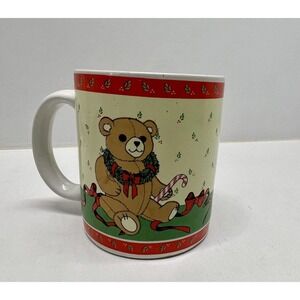 Vintage Teddy Bear Christmas Coffee Mug 3 1/2" Tall